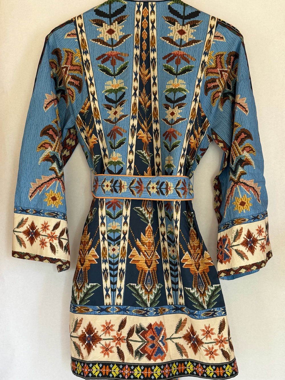 FARM Rio Sky Blue Embroidered Belted Kimono Tunic - Picture 2 of 4